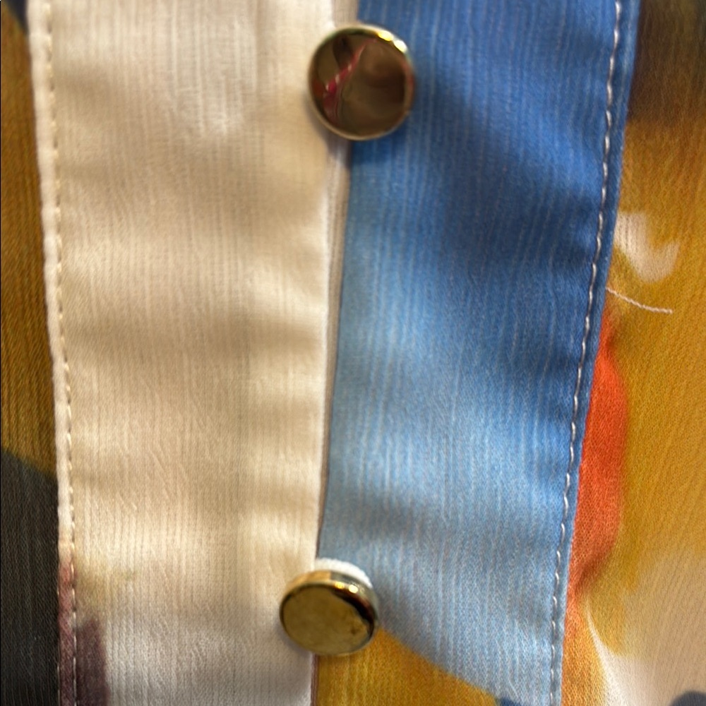Sissyaki Orange and Blue Buttoned Blouse with Notched Collar - Picture 7 of 11